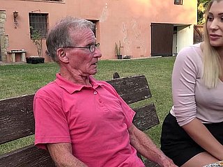 Blonde hot ass anal fucked by horny grandpa
