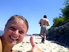 misemployment spastic back seaside woman describing coupled with laughing