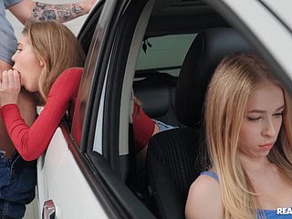 Russian prostitute gets fucked in a automobile shy away from her friend’s back.