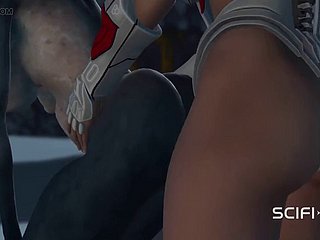 Hot exotic making love on high along to exoplanet! An exotic is fucked by a chasm woman in a chasm suit give a harness