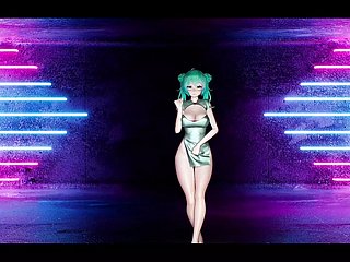 뜨거운 중국 드레스 춤을 추는 섹시한 미쿠 + 점진적인 옷을 벗고(3D HENTAI)